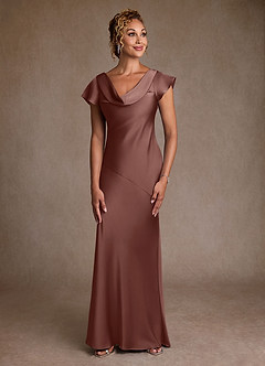 Azazie Shelby Final Sale Plum Mermaid Pleated Stretch Satin Dress image1