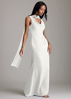 Azazie Linelle Brudtärnklänningar Klä av Sjöjungfru i Chiffong Plisserad Vit image8