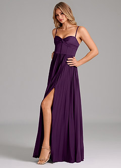Azazie Akiko Bridesmaid Dresses Grape A-Line Sweetheart Neckline Stretch Satin Dress image6