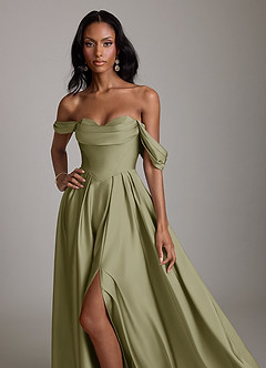 Azazie Loisa Suknie dla druhen Linia A Zza ramienia Satyna elastyczna Do ziemi Sukienka image5