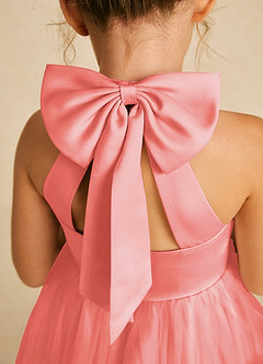 Azazie Dora Flower Girl Dresses Coral A-Line Bow Tulle Dress image5