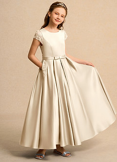 Azazie Bunny Girl Flower Girl Dresses Champagne Ball-Gown Lace Dress image1