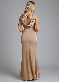 Azazie Tallie Bridesmaid Dresses Taupe Mermaid Pleated Stretch Satin Dress image6
