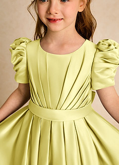 Azazie Miriam Blumenmädchenkleider Ballkleid Plissee Matte Satin Kleid Zitronensorbet image8
