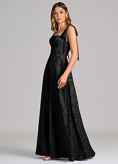 Azazie Debra Bridesmaid Dresses Black A-Line with Pockets Floral Burnout Dress image3