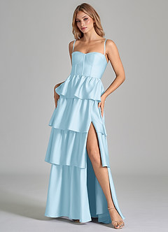Azazie Faye Bridesmaid Dresses Sky Blue A-Line Ruched Stretch Satin Dress image8