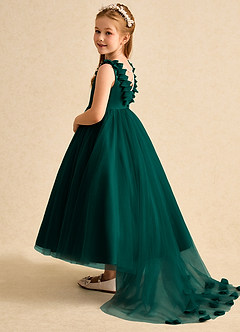 Azazie Lorita Robe Demoiselle D'honneur Fillette Robe Trapèze en Tulle Perlé Vert Pin image3