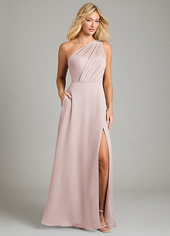 Azazie Phaedra Bridesmaid Dresses Blushing Pink A-Line One Shoulder Chiffon Dress image1
