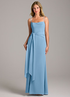 Azazie Tahlia Bridesmaid Dresses Steel Blue A-Line with Belt Chiffon Dress image5