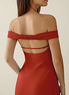 Gwendonme Rust Satin Crystal Linen Prom Dress image6