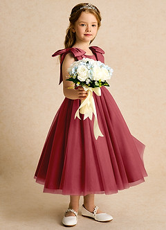 Azazie Serene Abiti da Ragazza di Fiori Abito Principessa in Raso Opaco Fiocco Melograno image5