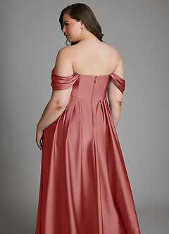Azazie Loisa Robes à essayer chez vous Robe Trapèze en Satin extensible Épaules dénudées Bleu Poussiéreux image16