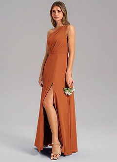 Azazie Phaedra Bridesmaid Dresses Cinnamon A-Line One Shoulder Chiffon Dress image5