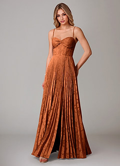Azazie Akiko Bridesmaid Dresses Burnt Orange A-Line Sweetheart Neckline Floral Burnout Dress image4