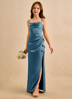 Azazie Bundt Girls Formal Flower Girl Klänningar Klä A-Line i Stretch Satin Plisserad image5