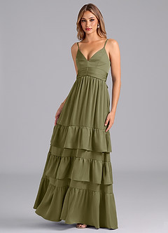 Azazie Nathalia Final Sale Pistachio A-Line Pleated Stretch Satin Dress image5