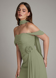 Azazie Ezria Bridesmaid Dresses Pistachio A-Line Off the Shoulder Chiffon Dress image9