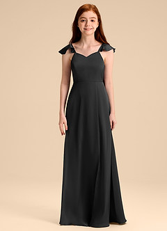 Azazie Everett Junior A-Linie Schleifen Stretch-Satin Kleid Schwarz image6