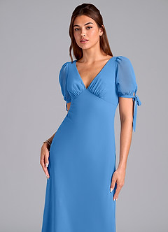 Azazie Pheby Robes de demoiselle d'honneur Robe Trapèze en Mousseline de soie Plissée Geai Bleu image2