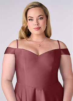 Barbie ♥ Azazie Bridesmaid Dresses Desert Rose A-Line Off the Shoulder Stretch Satin Convertible Dress image7