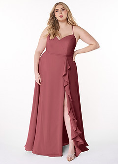 Azazie Naeem Brautjungfernkleider A-Linie V-Hals Rüsche Chiffon Kleid Merlot image7