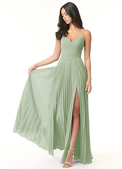 Azazie Vini Bridesmaid Dresses Dusty Sage A-Line V-Neck Pleated Chiffon Dress image1