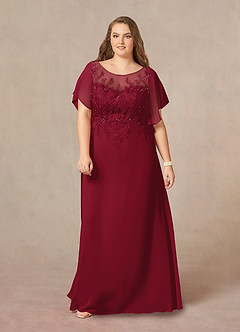 Azazie Faviola vestidos de madre de la novia Vestido de Borgoña de Gasa de Corte En A con Cuello barco lentejuelas image7