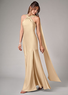Azazie Kinsley Bridesmaid Dresses Champagne Mermaid Side Slit Stretch Satin Dress image4