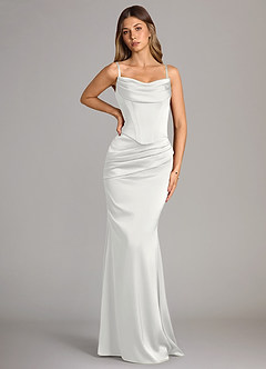 Azazie Sorrel Abiti da Damigella Abito Convertibile Sirena in Raso Elasticizzato Senza Cinturino Bianco image6