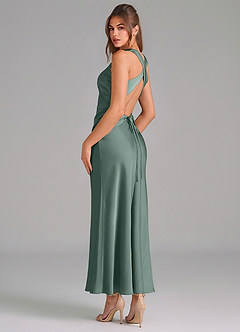 Azazie Evadne Vestidos de damas de honor Vestido de Musgo Marino de Satén Elástico de Corte Recto con Plisado image2