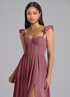 Azazie Denisse Brautjungfernkleider A-Linie Gestreift Chiffon Kleid Wüstenrose image6