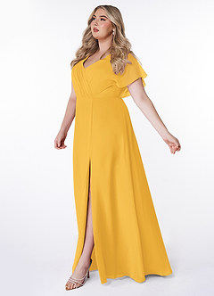 Azazie Rylee Bridesmaid Dresses Marigold A-Line Pleated Chiffon Dress image8