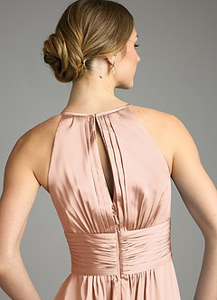 Azazie Bonnie Bridesmaid Dresses Rose Gold A-Line Pleated Stretch Satin Dress image6