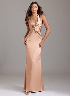 Azazie Valerie Bridesmaid Dresses Rose Gold Mermaid Pleated Stretch Satin Dress image1