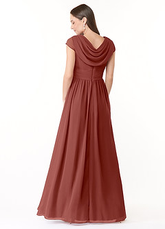 Azazie Organa Robes de demoiselle d'honneur Robe Trapèze en Mousseline de soie Plissée Auburn image2