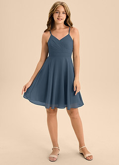 Azazie Avelina Junior Neptune A-Line Pleated Chiffon Dress image1