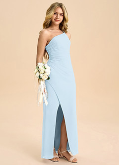 Azazie Eren Junior Sky Blue A-Line Pleated Chiffon Dress image1