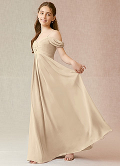 Azazie Kaitlynn Junior Champagne A-Line Off the Shoulder Chiffon Dress image3