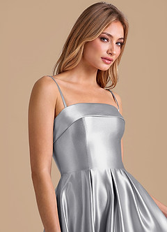 Azazie Lucienne Brautjungfernkleider A-Linie Plissee Metallischer Satin Kleid Silber image7