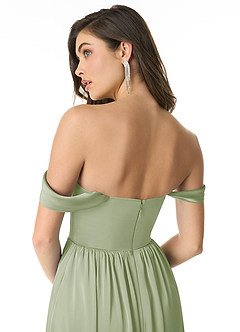 Azazie Morana Jurken voor bruidsmeisjes Converteerbaar Jurk van Stretch Satijn met A-Lijn Off the Shoulder Stoffige Salie image7
