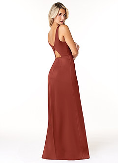 Azazie Jess Bridesmaid Dresses Sheath V-Neck Stretch Satin Floor-Length Dress image5