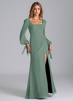 Azazie Mero Bridesmaid Dresses Eucalyptus Mermaid Long Sleeve Chiffon Dress image6