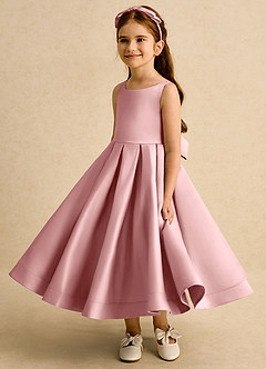 Azazie Babs vestidos de niña de las flores Vestido Rosa Polvorienta de Satin Mate de Vestido de princesa con Plisado image5