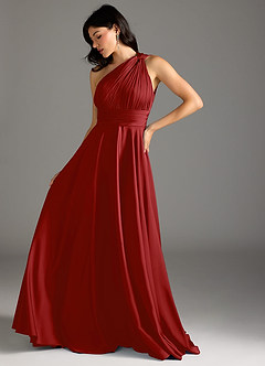 Azazie Charlize Bridesmaid Dresses Pomegranate A-Line One Shoulder Stretch Satin Dress image5