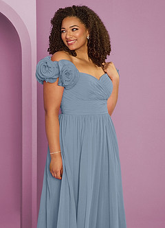 Barbie ♥ Azazie Bridesmaid Dresses Dusty Blue A-Line Off the Shoulder Chiffon Convertible Dress image13