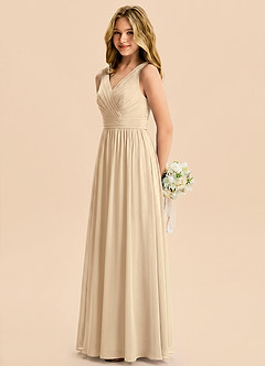 Azazie Kora Junior Champagne A-Line Pleated Chiffon Dress image1