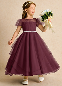 Azazie Duckie Blumenmädchenkleider Ballkleid Plissee Tüll Kleid Cabernetrot image1