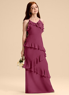 Azazie Evara Junior Abito A-Line in Chiffon Gelso image6