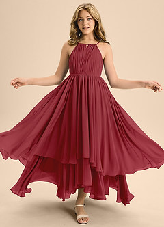 Azazie Elliora Junior A-Linie Plissee Chiffon Kleid Granatapfelrot image5