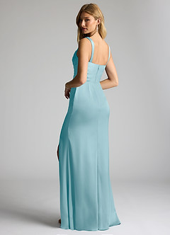 Azazie Elida Bridesmaid Dresses Moody Blue Sheath Pleated Stretch Satin Dress image2